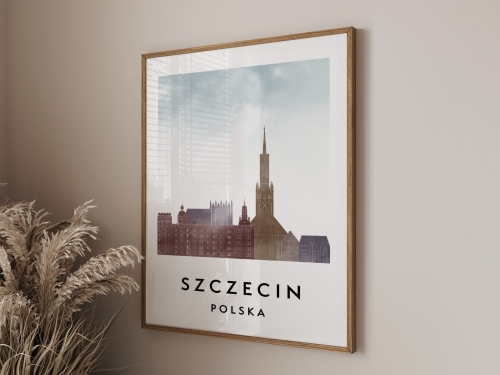Plakat do salonu skylines Szczecin  stylu Watercolor/ Akwarelowym