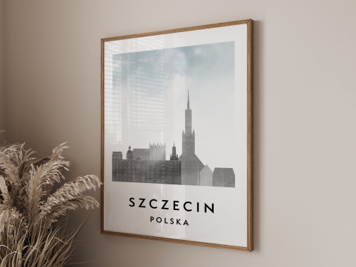 Plakat do salonu skylines Szczecin  stylu Watercolor/ Akwarelowym