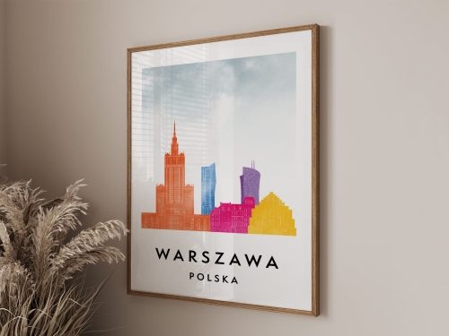 Plakat do salonu skylines Warszawa  stylu Watercolor/ Akwarelowym