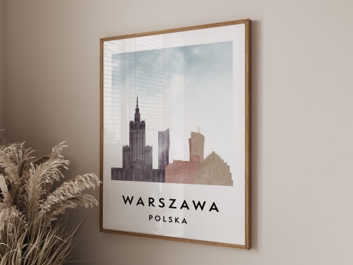 Plakat do salonu skylines Warszawa  stylu Watercolor/ Akwarelowym