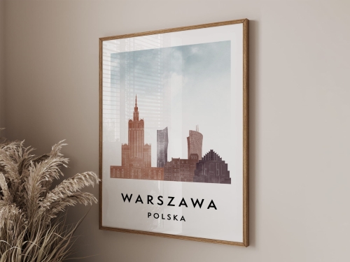Plakat do salonu skylines Warszawa  stylu Watercolor/ Akwarelowym