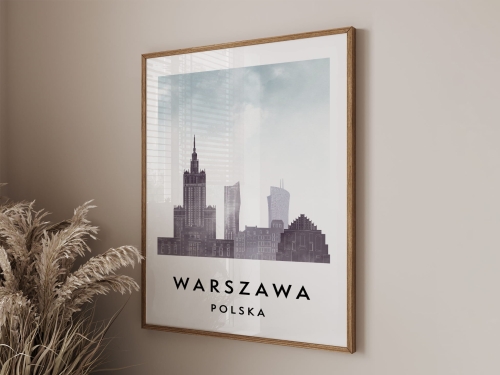 Plakat do salonu skylines Warszawa  stylu Watercolor/ Akwarelowym