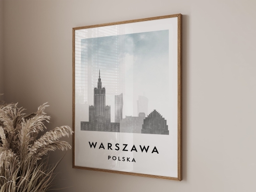 Plakat do salonu skylines Warszawa  stylu Watercolor/ Akwarelowym