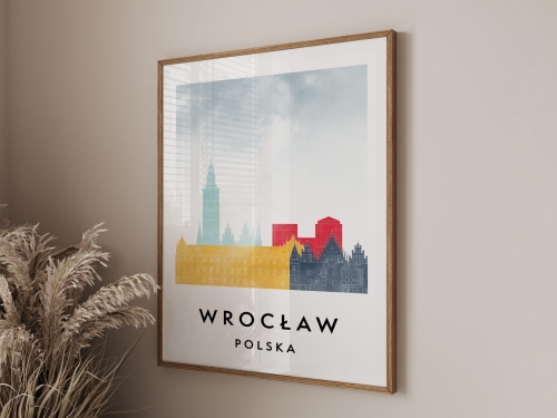 Plakat do salonu skylines Wrocław  stylu Watercolor/ Akwarelowym