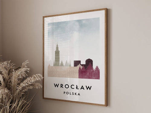 Plakat do salonu skylines Wrocław  stylu Watercolor/ Akwarelowym
