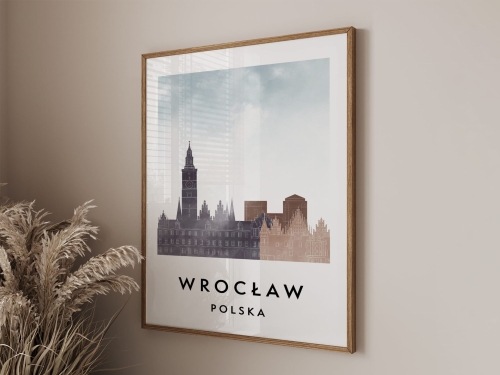 Plakat do salonu skylines Wrocław  stylu Watercolor/ Akwarelowym