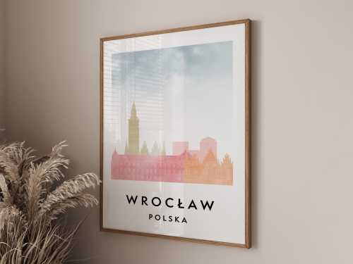 Plakat do salonu skylines Wrocław  stylu Watercolor/ Akwarelowym