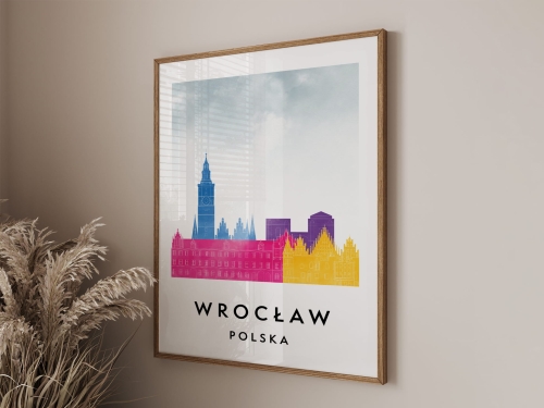 Plakat do salonu skylines Wrocław  stylu Watercolor/ Akwarelowym