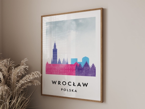 Plakat do salonu skylines Wrocław  stylu Watercolor/ Akwarelowym