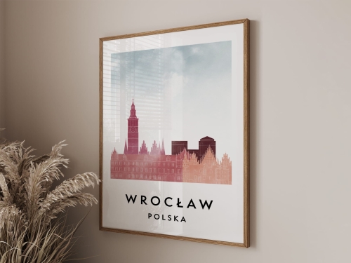 Plakat do salonu skylines Wrocław  stylu Watercolor/ Akwarelowym