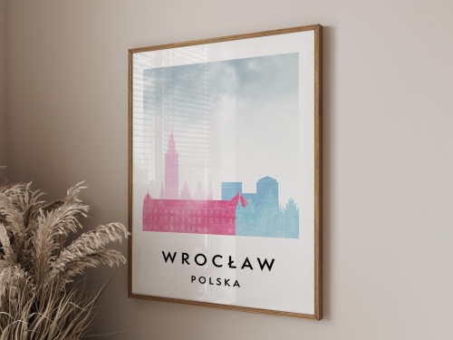 Plakat do salonu skylines Wrocław  stylu Watercolor/ Akwarelowym