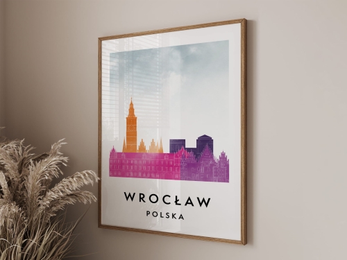 Plakat do salonu skylines Wrocław  stylu Watercolor/ Akwarelowym