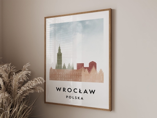 Plakat do salonu skylines Wrocław  stylu Watercolor/ Akwarelowym