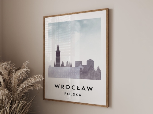 Plakat do salonu skylines Wrocław  stylu Watercolor/ Akwarelowym