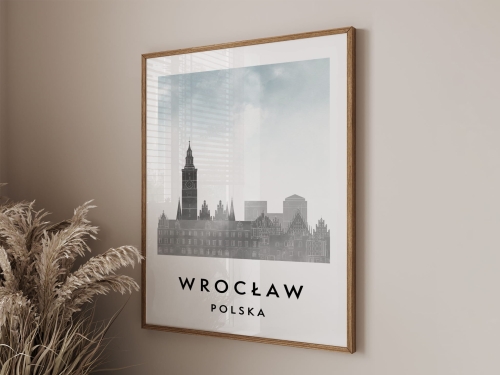 Plakat do salonu skylines Wrocław  stylu Watercolor/ Akwarelowym