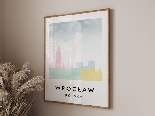 Plakat do salonu skylines Wrocław  stylu Watercolor/ Akwarelowym