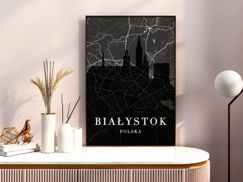 Plakat do salonu skylines z mapą Białystok 