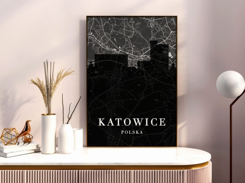 Plakat do salonu skylines z mapą Katowice