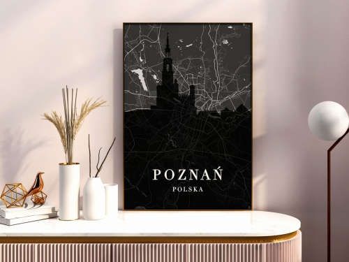 Plakat do salonu skylines z mapą Poznań