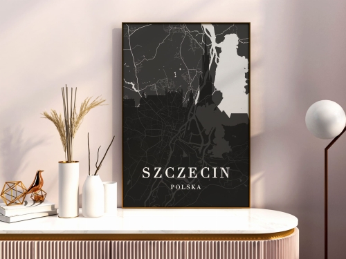 Plakat do salonu skylines z mapą Szczecin