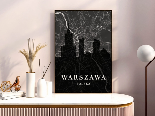 Plakat do salonu skylines z mapą Warszawa