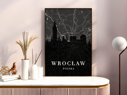 Plakat do salonu skylines z mapą Wrocław