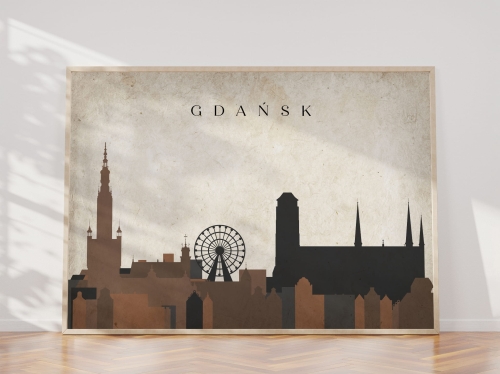 Plakat do salonu skylines Gdańsk  stylu Vintage