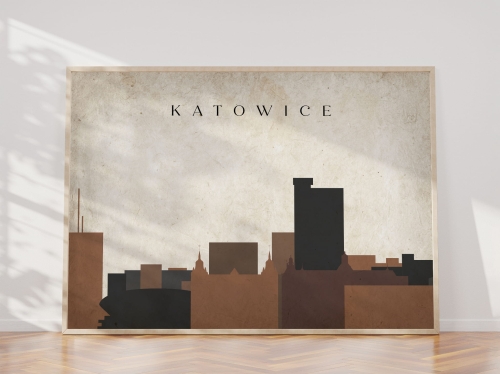Plakat do salonu skylines Katowice  stylu Vintage
