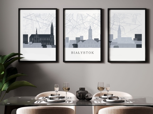 Plakat skylines TRYPTYK Białystok z mapą