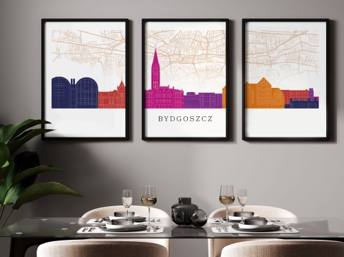 Plakat skylines TRYPTYK Bydgoszcz z mapą