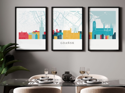 Plakat skylines TRYPTYK Gdańsk z mapą