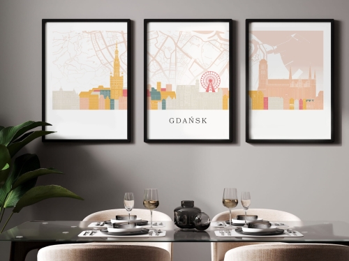 Plakat skylines TRYPTYK Gdańsk z mapą