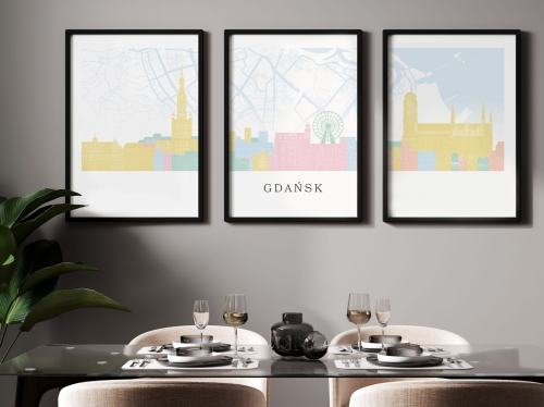 Plakat skylines TRYPTYK Gdańsk z mapą