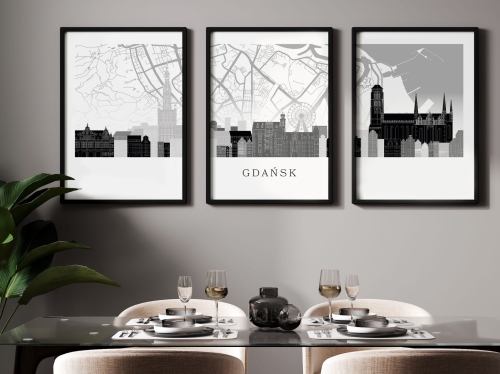 Plakat skylines TRYPTYK Gdańsk z mapą