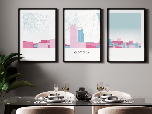 Plakat skylines TRYPTYK Gdynia z mapą