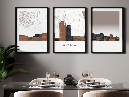 Plakat skylines TRYPTYK Gdynia z mapą