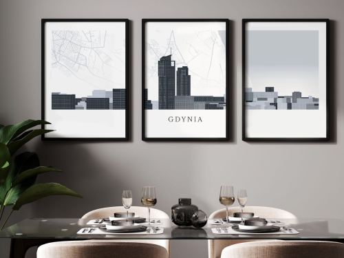 Plakat skylines TRYPTYK Gdynia z mapą