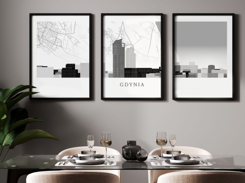Plakat skylines TRYPTYK Gdynia z mapą