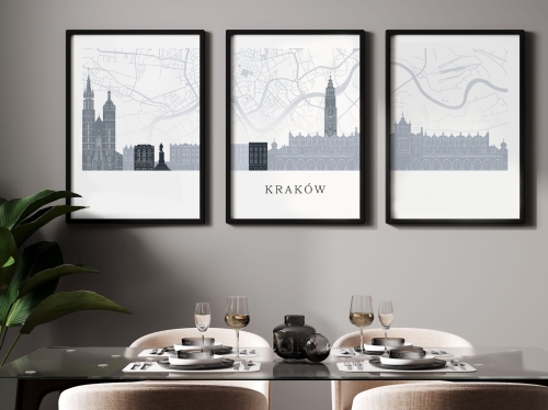 Plakat skylines TRYPTYK Kraków z mapą