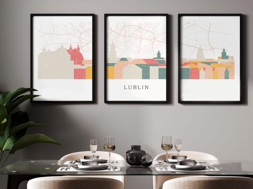 Plakat skylines TRYPTYK Lublin z mapą