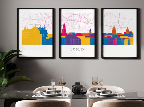 Plakat skylines TRYPTYK Lublin z mapą