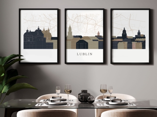 Plakat skylines TRYPTYK Lublin z mapą