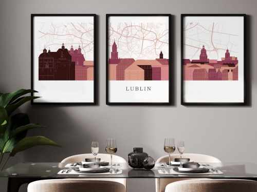Plakat skylines TRYPTYK Lublin z mapą