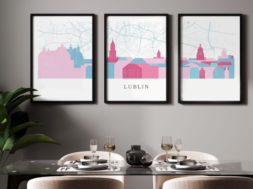 Plakat skylines TRYPTYK Lublin z mapą