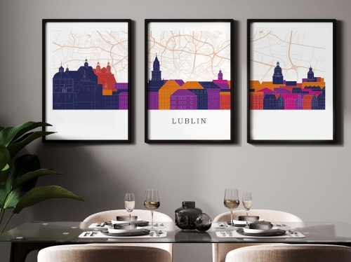 Plakat skylines TRYPTYK Lublin z mapą