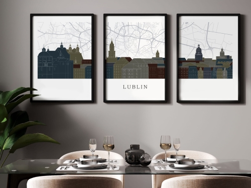 Plakat skylines TRYPTYK Lublin z mapą