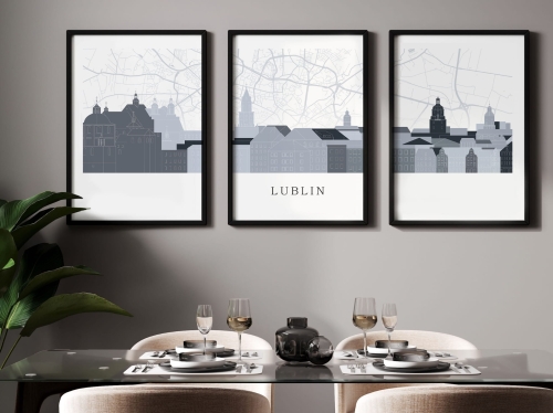 Plakat skylines TRYPTYK Lublin z mapą