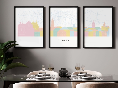 Plakat skylines TRYPTYK Lublin z mapą