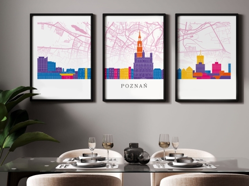 Plakat skylines TRYPTYK Poznań z mapą