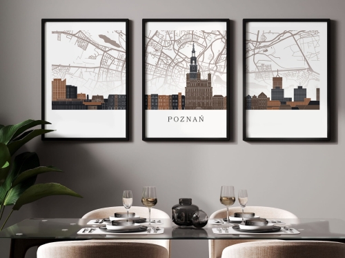 Plakat skylines TRYPTYK Poznań z mapą
